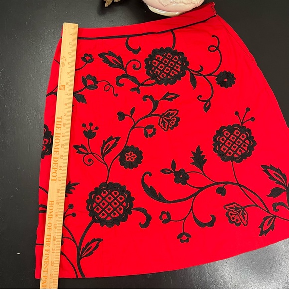 Vintage Scott Taylor Y2K Red Black A Line Floral Embroidered Skirt Sz 10 P As Is - Picture 3 of 11